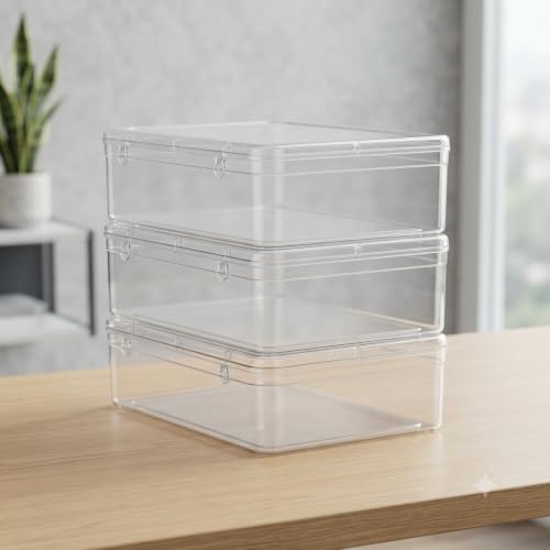 Image of Plastic Storage Boxes Pack of 3 - Transparent Lockable Containers for Jewellery, Medicines, Toys & Home Essentials - 6500 ML Large Capacity (33x21x9 cm, Size No. 99)