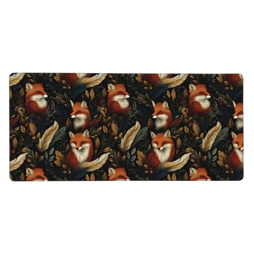 Tapis de souris de jeu XXL motif forêt renard et sous-main de bureau ordinateur PC