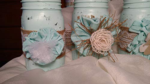 12 Piece Distressed Mint and Mystic Sea Mason Jar Set for Rustic Wedding Centerpieces - Image 3