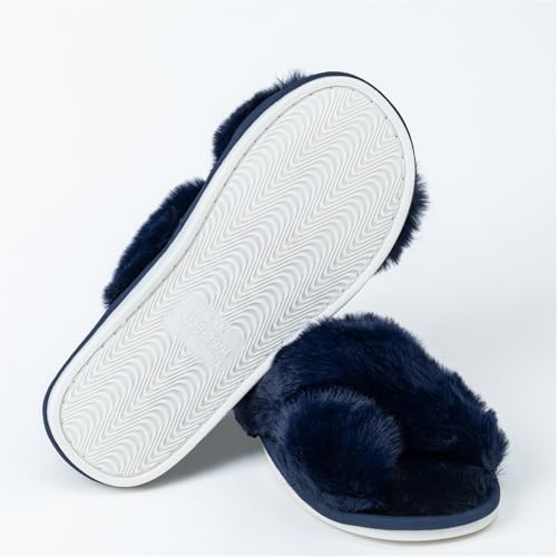 Image of Enteer Women's Slipper Memory Foam Cross Band Fuzzy Slippers Open Toe Cozy House Slippers Cozy Plush Bedroom Indoor Outdoor