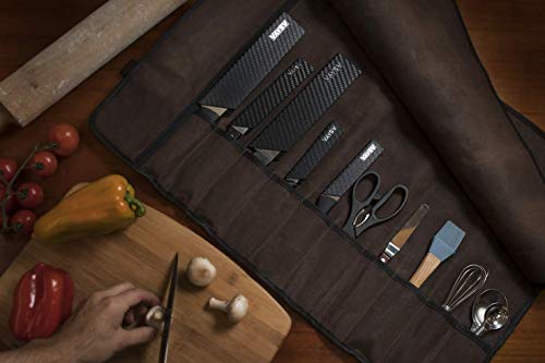 Asaya Canvas Chef Knife Roll Bag - 10 Knife Slots And A Large Zipper Pocket - Durable 10Oz Canvas Knife Case With An Adjustable Shoulder Strap - Knives Not Included #TOP5