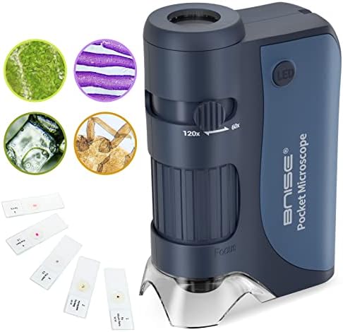 Pocket Microscope 60X-120X, Portable Handheld Microscope for Kids, Mini Microscope with 5pcs Microscope Slides for Learning, Education and Exploring