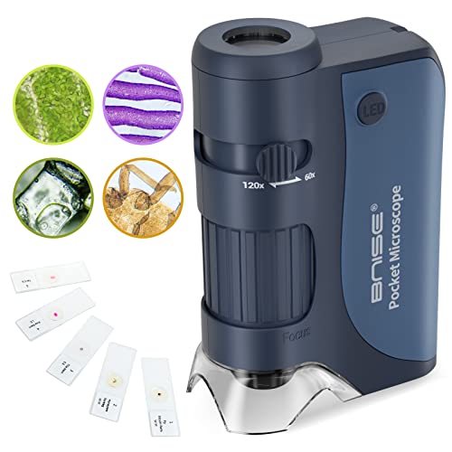 Microscopio tascabile per bambini, microscopi portatili 60X-120X zoom con LED, mini microscopio portatile con 5 vetrini per microscopio per apprendimento, educazione ed esplorazione