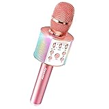 Aureday Wireless Bluetooth Karaoke Microphone for Singing, 3-in-1 Portable Handheld Mic Speaker/Recorder BM68 with LED Lights for Kids and Adults (Rose Gold)