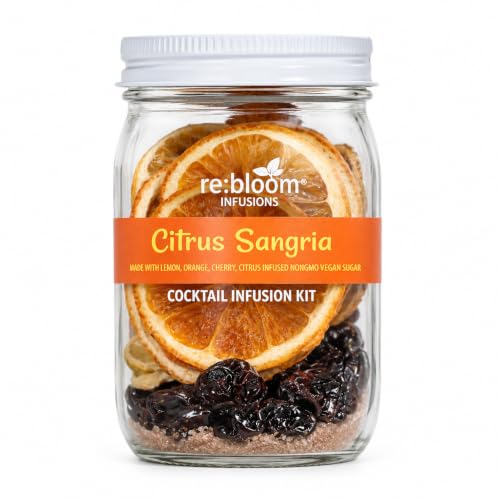 RE:BLOOM Citrus Sangria Cocktail Infusion Kit DIY Fruit Drink Infuser Gift Set Dried Cherry Orange Lemon & Citrus Sugar Makes 6-8 Cocktails or Mocktails Small Batch Crafted
