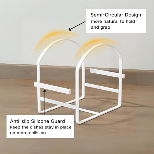 4 Pack Kitchen Plate Holder Organizer for Cabinet Space Saver Dinner Dish Storage Rack Upright Dish Drying Racks Metal Plate Dish Racks Stand for Cupboard and Countertop 2 Large 2 Small White