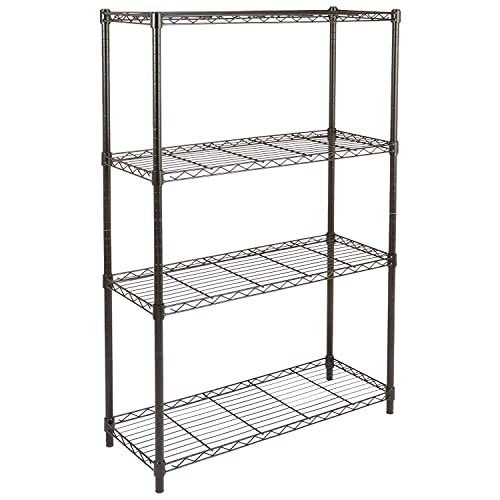 Image of Premium Heavy-Duty 4-Tier Black Metal Wire Storage Rack Shelf Organizer | Adjustable Multipurpose Freestanding Shelving Unit for Home, Office, Kitchen | Size 17 inch D x 27 inch W x 54 inch H Inch