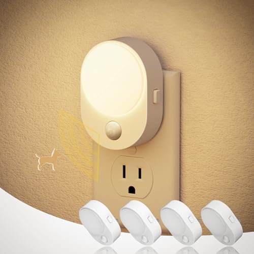 Image of JandCase Motion Sensor Night Light, 4 Pack Motion Activated Sensor Night Lights Plug into Wall, 3000K Warm White, Dimmable Nightlight with Dusk to Dawn Sensor, for Kids Bathroom Hallway Bedroom