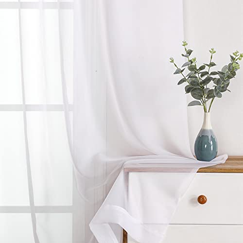Image of OWENIE Sheer White Curtains 144 inch Extra Long, Elegant and Airy Drapes Translucent Window Treatments for Living Room /Bedroom, White, 2 Panels=84 inch Wide