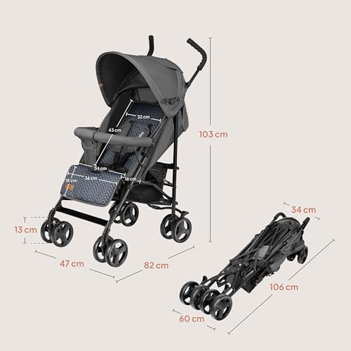 10. Bild von LIONELO Elia Buggy Klein Zusammenklappbar Kinderwagen Bis 15 Kg, Rücken Und Fußstützenverstellung Hinterradbremse, Moskitonetz, Einkaufskorb