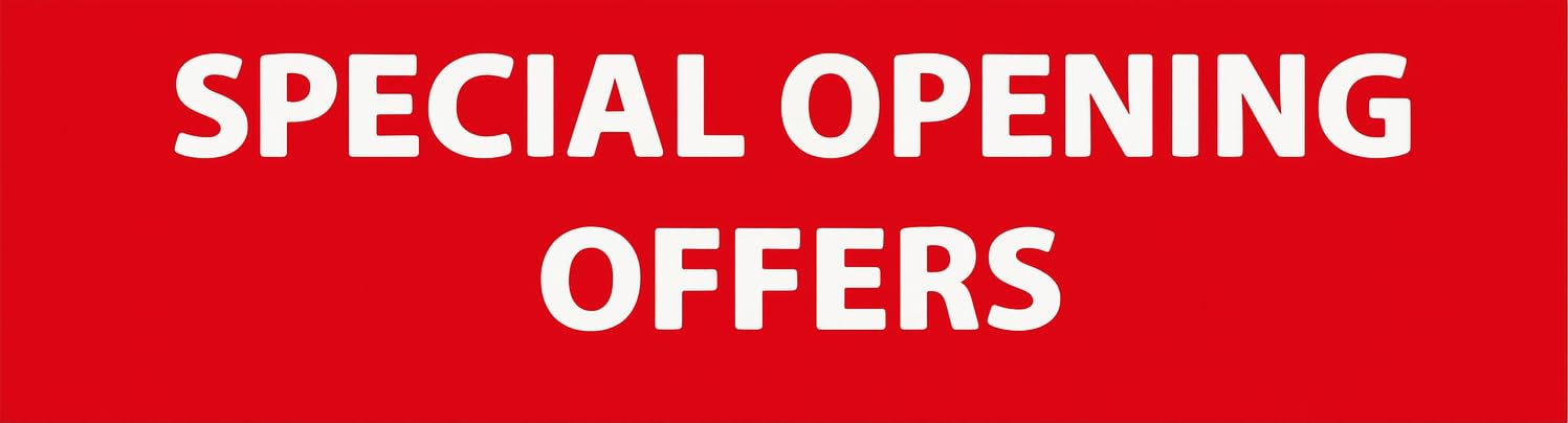10x Special Opening Offers Poster 120 x 40cm – Horizontal Store Sign for Grand Opening Promotions | Bold Red Retail Window Display | Durable & Easy to Hang for Shops, Boutiques, Pop-Ups & Storefronts