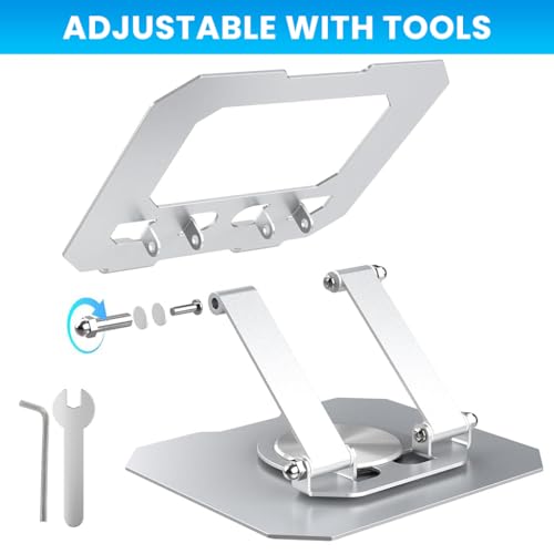 Image of Zibuyu Tablet Stand, Adjustable Height, 360 Rotatable Base, Foldable Metal Tablet Stand for Table, Universal Desk Tablet Dock, Supports Up to 12'', Silver