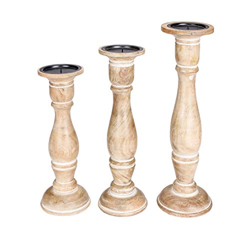 Candle Stands Wooden for Pillar Candles,Rounded Turned Colums, Sustainable Woods, Country Style...