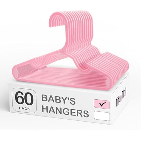 SMARTOR 60 Pack Baby Hangers - 11.7 Inch Plastic Baby Hangers for Closet - Childrens Hangers for Clothes & Infant Hangers for Closet - Closet Hangers for Daily Use - Pink Cover