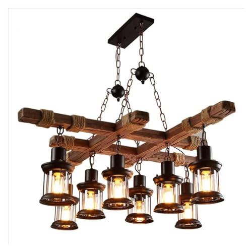 Lustre industriel rétro bois massif suspension loft bar
