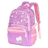 Sciphylia Sac à Dos Fille Sac a Dos Enfants Garçons Filles Grand Sac Ecole Fille Garçon Primaire Sac a Dos Scolaire Poids Léger avec Poche à Bouteille Poche Avant, Violet