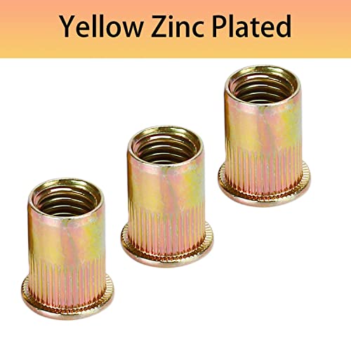 Boyiksh R-003 Rivet Nut, 100 Pieces 3/8-16Unc Carbon Steel Flat Head Rivnut Threaded Insert Nut,Yellow Zinc Plating… thumb #2