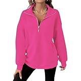 Zyuoel Half Zip Pullover Sweatshirt for Women Oversized Outfits Sweatshirts Quarter Long Sleeve Fall Fashion 2025 Winter Hot Pink