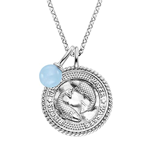Engelsrufer Damen Halskette aus Sterling Silber und Sternzeichen Fisch Anhänger - besetzt mit 5 Zirkonia Steinen und einem Blauer Achat Stein Anhänger - Länge: 50cm Engelsrufer Damen Halskette aus Sterling Silber und Sternzeichen Fisch Anhänger - besetzt mit 5 Zirkonia Steinen und einem Blauer Achat Stein Anhänger - Länge: 50cm