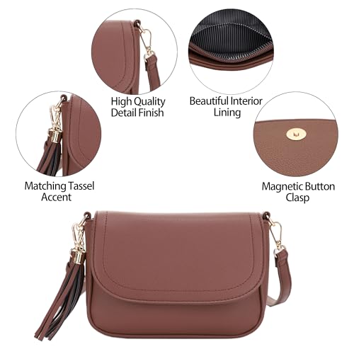 Image of EVVE Small Crossbody Bags for Women Trendy Flap Saddle Purses with Tassel Vegan leather Shoulder bag
