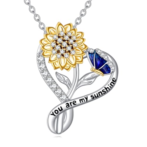 Image of Vadmans Sunflower Necklace Sterling Silver Sunflower Heart Pendant You Are My Sunshine Jewellery Gifts for Women