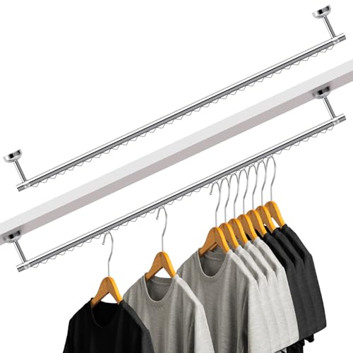 Wonderjune 2 Pack Closet Rail Hanging Closet Rod Ceiling Clothes Rack Any Angle Hanging Rail Clothes Rod Wall Mount Sloped Ceiling Closet Solutions for Attic Bedroom Under Stairs Storage by Wonderjune - Used condition - US$66.60