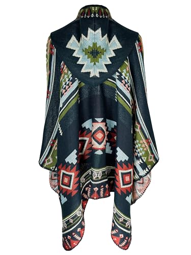 CATCHY & CRAFTY Poncho for Women Shawl Wrap Ruana Cardigan Hooded Cape Western Aztec3