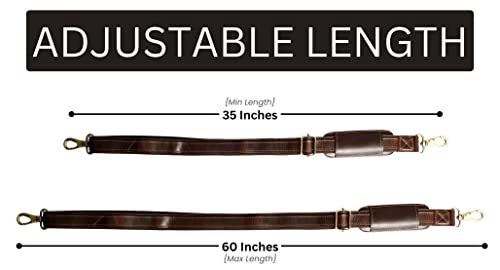 Image of RUSTIC TOWN Leather Bag Replacement Shoulder Strap - Adjustable /Comfortable Strap with Shoulder Padding for all Duffle, Satchel, Messenger, Briefcase Bag (Mulberry Belt with Red Stitching)