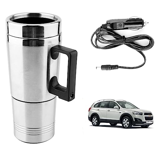 Image of Oshotto 12V Stainless Steel Car Heating Kettle /Mug, Travel Friendly electric Tea /Coffee maker Compatible with Chevrolet Captiva (300ml) - Silver