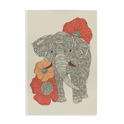 Elephant Poppies Paisley, 10 x 15 Inch Mounted Print on Wall Plaque