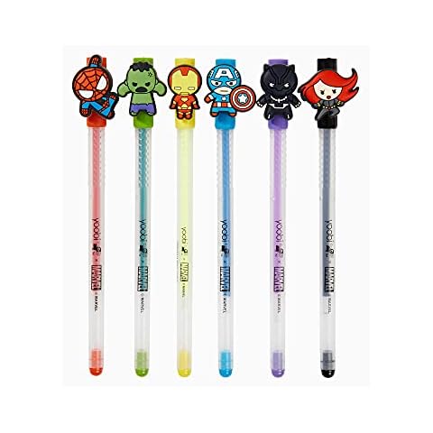 Yoobi x Marvel Gel Pens - Avenger Themed Fine Tip Gel Pens with Pen Charms of Spider-Man, Hulk, Captain America, Black Panther, Black Widow - 1.0mm Point, 6 Colors - Stocking Stuffer & Gifts for Kids Cover