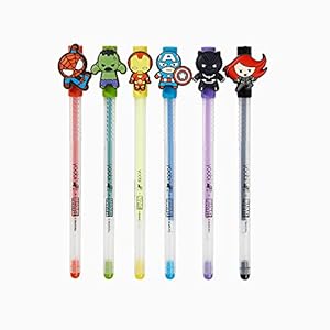 Yoobi x Marvel Gel Pens – Avenger Themed Fine Tip Gel Pens with Pen Charms of Spider-Man, Hulk, Captain America, Black Panther, Black Widow – Marvel Themed Cute Pens – 1.0mm Point, 6 Colors