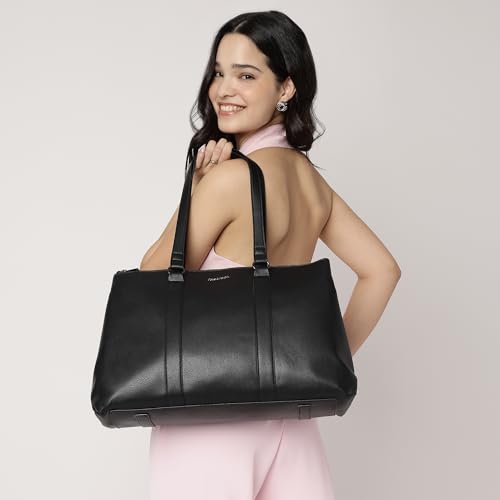 Image of Fastrack Structured Laptop Tote Bag for Women | Faux Leather Work Bag with 15-Inch Padded Sleeve, 3 Compartments, Utility Pockets, Zip Closure | Elegant Office and Travel Tote