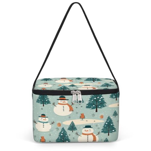 GzLeyigou Snowman Christmas Pine Lunch Bags for Women Men 9 Cans, Hot & Cold Food Delivery Bag Insulated Grocery Bag Insulated Lunch Box Cooler Bag for Office Work Picnic Beach