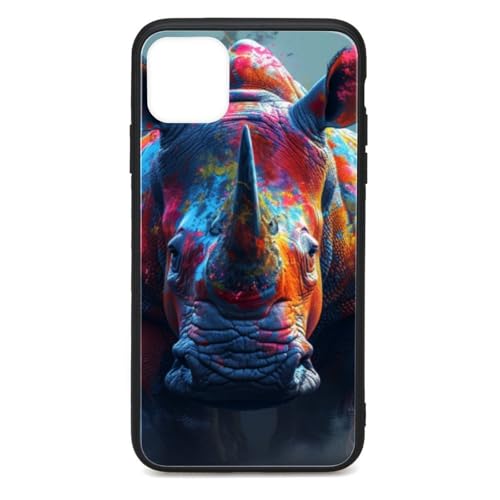 CRIVOTA for iPhone 11 Pro Max Case - All-New Colorful Rhino Design, Glass Back + TPU Inner Shell, Extreme Slimness, Military-Grade Tested, Precise Cutouts, Cell Phone Cases for Men Women