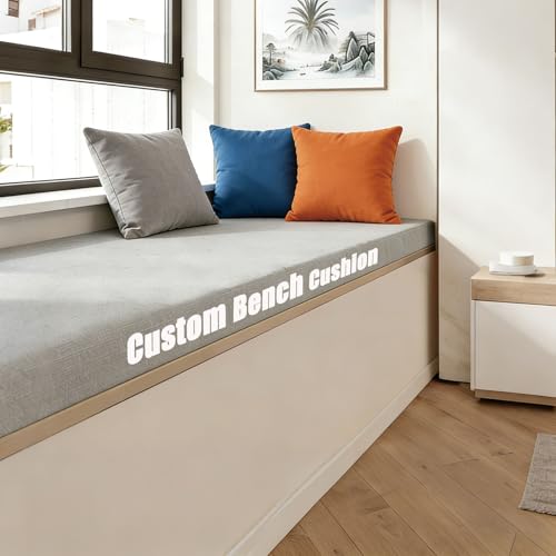 Foxeeey Custom Bench Cushion Indoor/Outdoor Patio Furniture and Window Custom Size Seat Cushions Waterproof Fabric Colors Non-Slip Piping Thickness to Choose from