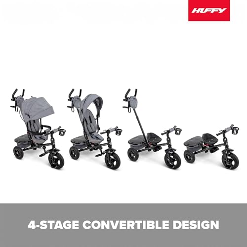 Image of Huffy Malmo Ultra 4-in-1 Canopy Trike with Adjustable Push Handle, Folding Footrest, Removable Canopy, and Accessories , Gray