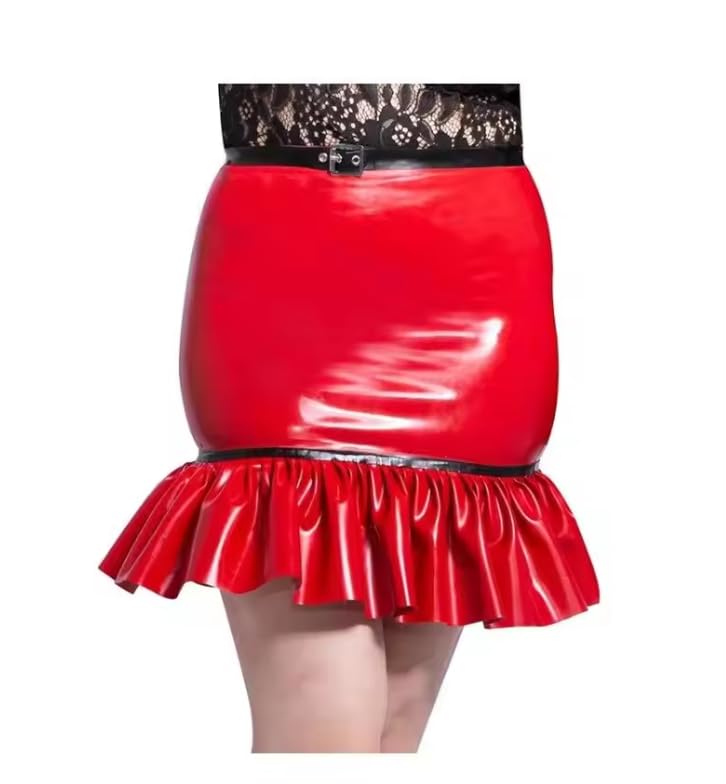 Latex-Gummi-Halfrock für Cosplay, Rock, gerüschter Saum, 0,4 mm, XS-XXXL