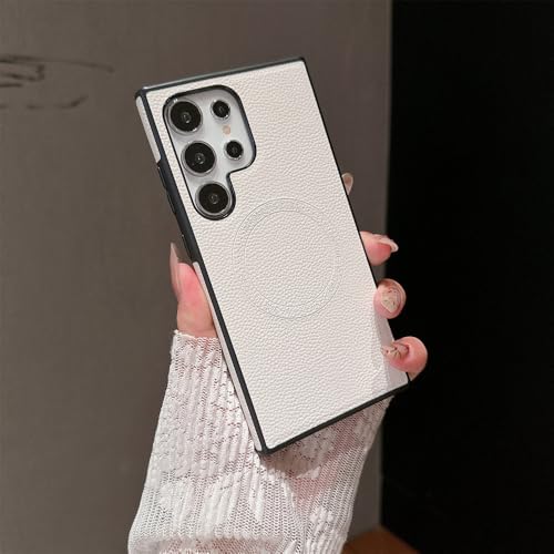 Coque antichoc pour Samsung S23 Ultra en motif litchi blanc résistant