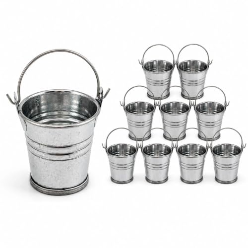 LOGOFUN 10pcs 1:12 Dollhouse Miniature Metal Buckets Tiny Wash Tubs Planter