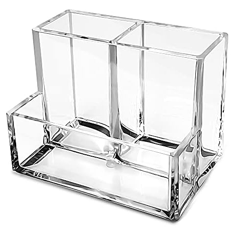 Pencil Holder, Clear Acrylic Pen Holder for Desk, Makeup Brush Storage Organizer, Modern Desk Organizer for School, Home and Office Cover