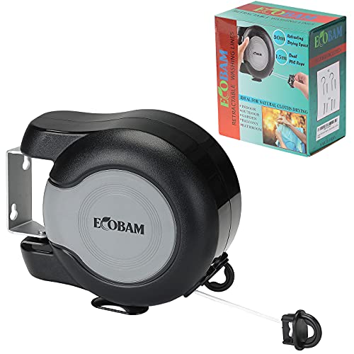 EcoBam Retractable Reel Washing Lines, Wall Mounted Laundry Drying Double Clothes Line, Heavy Duty Dual Clothesline Dryer Indoor Outdoor, 30m (2 x 15m) Black - Image 2