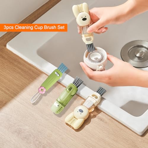 Image of 4 in 1 Cup Lid Cleaning Brush, 3 in 1 Bottle Brush, Cup Crevice Cleaning Tools, Easy to Clean and Storage, ABS+Silicone Cup Lid Gap Cleaner, Portable Multifunctional Bottle Cleaning Brush (3Pcs)