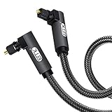 EMK 【Upgraded】 Double 90 Degree Optical Audio Cable Free-Rotating Toslink Plug Nylon Braided S/PDIF Digital Right Angle Optical Male to Male Cable for Home Theater,Sound Bar,TV(3.3ft/1m)
