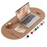 Niniubye Desk Mat, 31.5" x 15" Oval PU Leather Non-Slip Desk Pad Large Mouse Pad for Desktop, Waterproof Countertop Protector Writing Mat for Office, Home, Gaming, Vanity, Brown