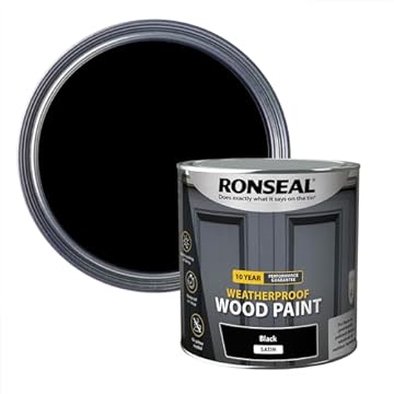 Ronseal 10 Year Weatherproof 2-in-1 Wood Paint Black Satin 2.5 Litre,Black