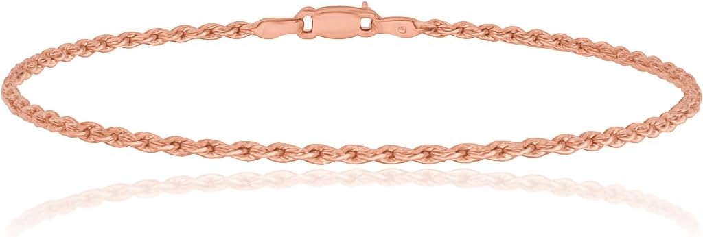 IceCarats 14K Solid Rose Gold 1.7mm Thin Rope Chain Bracelet Anklet Polished