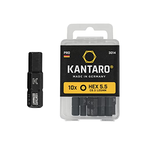 KANTARO 3014 Sechskant Bit HEX 5,5mm x 25mm (10 Stück) Made in Germany - Zaunbit für Innensechskant Zaunschrauben Cover