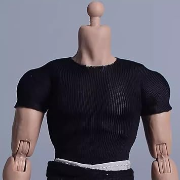 Fremego 1/12 Scale Male Clothes,Male Tight Short Sleeves Elastic T-Shirt Top Clothing for 6inch Muscle Soldier Action Figure Body Black