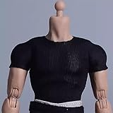 1/12 Scale Male Clothes,Male Tight Short Sleeves Elastic T-Shirt Top Clothing for 6inch Muscle Soldier Action Figure Body (Black)